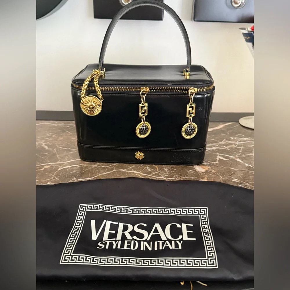 Versace Black Leather Toiletry bag w Charms NWOT - Picture 4 of 14
